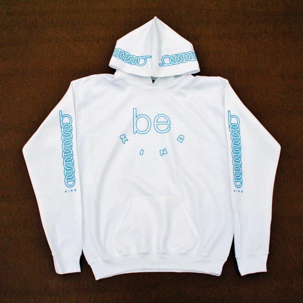 Be Kind Smile Hoodie Sweatshirt - White/Columbia Blue - Includes Stickers - NEW!